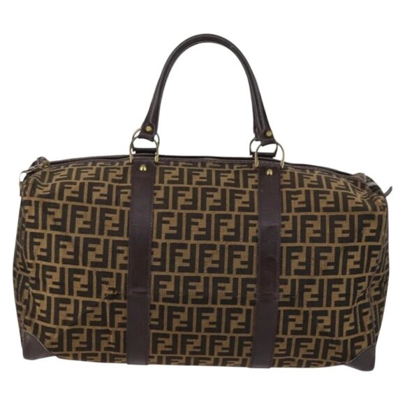 FENDI Zucca Canvas Boston Bag Black Brown Auth 141285 - Picture 3 of 16